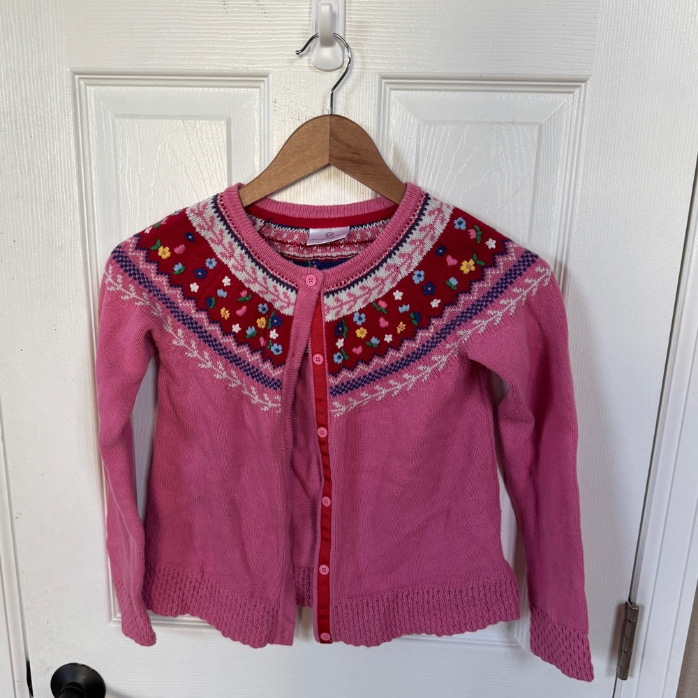 Hanna Andersson pink cardigan with embroidered flowers size 130 (girls 8)